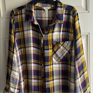 Terra & Sky Yellow and Purple Casual Button Down Shirt